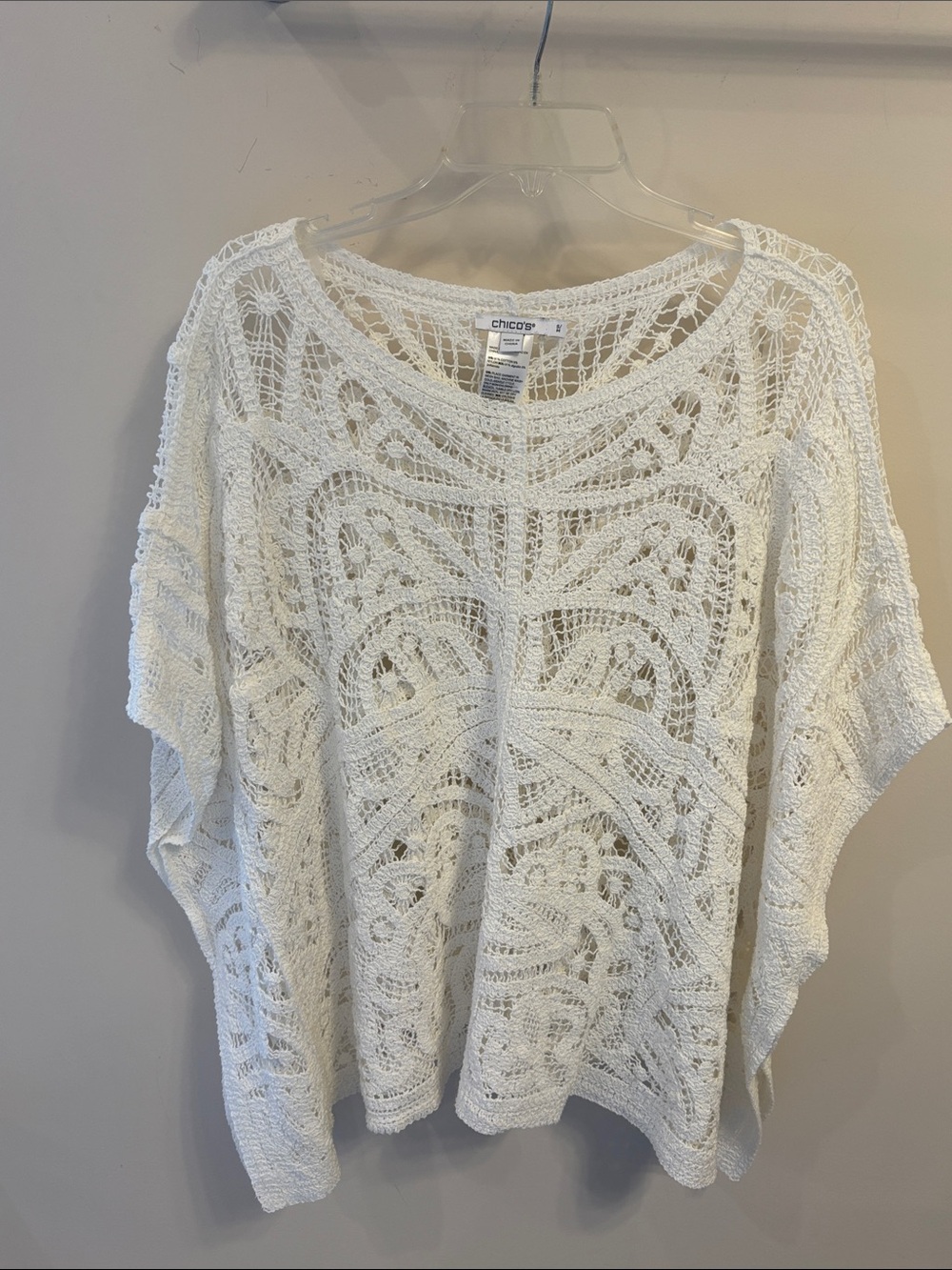 Chico's Ivory Open-Knit Crochet Poncho